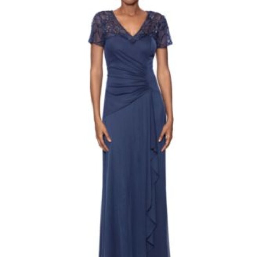 Special Event Gown Elegant Formal Long Dress XSCAPE Charcoal Navy Size 8 NWT